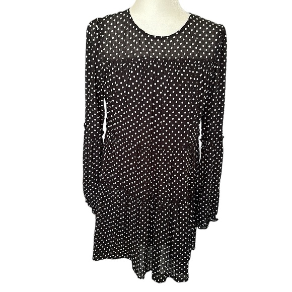 V ery j black & white polka dot tiered mini dress size M feminine sheer summer - Picture 1 of 7